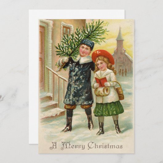 ヴィンテージイラストレーション子クリスマスカード シーズンカード (正面/裏面)
