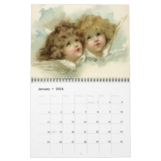 ヴィンテージイラストレーション宗教天使、宗教 カレンダー (1月 2026)