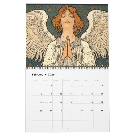 ヴィンテージイラストレーション宗教天使、宗教 カレンダー (2月 2026)