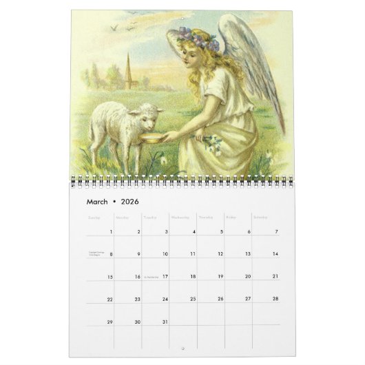 ヴィンテージイラストレーション宗教、キリスト教 カレンダー (3月 2026)