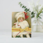 ヴィンテージイラストレーション小さな女の子ウィンターコートV2 ポストカード (スタンド正面)