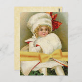 ヴィンテージイラストレーション小さな女の子ウィンターコートV2 ポストカード (正面/裏面)