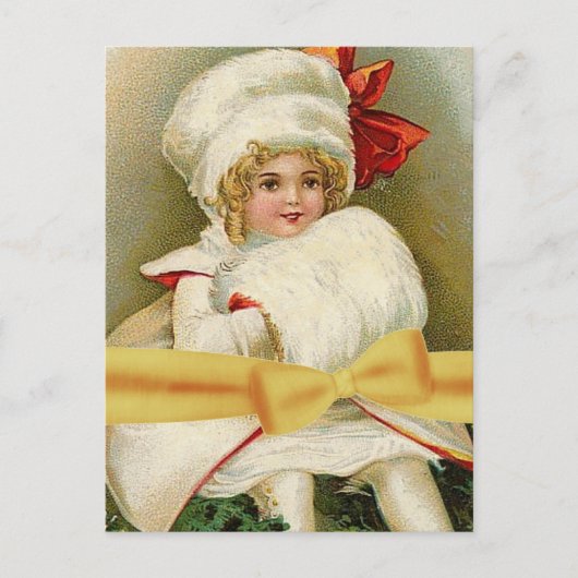 ヴィンテージイラストレーション小さな女の子ウィンターコートV2 ポストカード (正面)