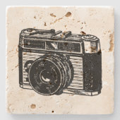 ヴィンテージイラストレーション小型カメラストーンコースター ストーンコースター (正面)