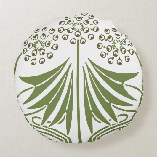 ヴィンテージイラストレーション抽象芸術アールヌーボーボーティ ラウンドクッション (裏面)