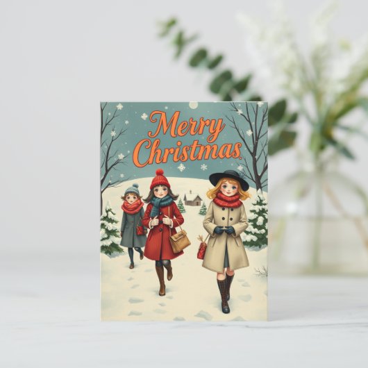 ヴィンテージイラストレーション教会に行く人々 シーズンポストカード (スタンド正面)