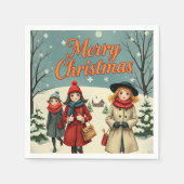 ヴィンテージイラストレーション教会に行く人々 スタンダードカクテルナプキン (正面)