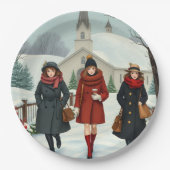 ヴィンテージイラストレーション教会に行く人々 ペーパープレート (正面)