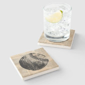ヴィンテージイラストレーション新聞スタイル ストーンコースター (横)