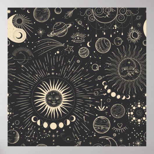 ヴィンテージイラストレーション月の位相のセット。違う ポスター (正面)