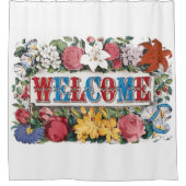 ヴィンテージイラストレーション歓迎の花 シャワーカーテン (正面)