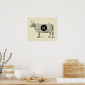 ヴィンテージイラストレーション牛モノグラムポスター ポスター (キッチン)