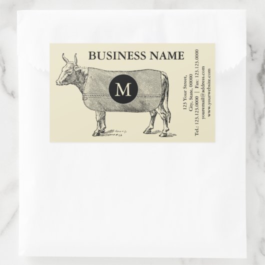 ヴィンテージイラストレーション牛毛布モノグラムシール 長方形シール (バッグ)