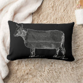 ヴィンテージイラストレーション牛白黒枕 ランバークッション (ブランケット)