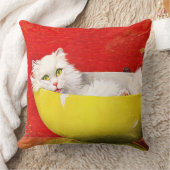 ヴィンテージイラストレーション猫インイエローボウル クッション (ブランケット)