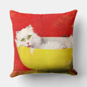 ヴィンテージイラストレーション猫インイエローボウル クッション (裏面)