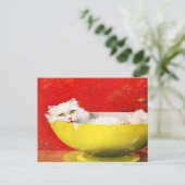 ヴィンテージイラストレーション猫インイエローボウル ポストカード (スタンド正面)