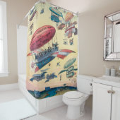 ヴィンテージイラストレーション航空レトロ旅行 シャワーカーテン (インサイチュ)