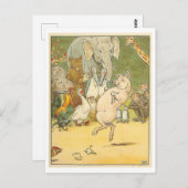 ヴィンテージイラストレーション踊り豚/動物 ポストカード (正面/裏面)
