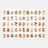 ヴィンテージイラストレーション食用非食用きのこ ラッピングペーパーシート (正面)