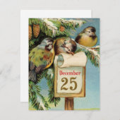 ヴィンテージイラストレーション鳥かわいいクリスマスカード シーズンカード (正面/裏面)