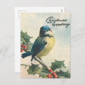 ヴィンテージイラストレーション鳥の冬クリスマスカード シーズンポストカード (正面/裏面)