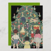 ヴィンテージイラストレーション-クリスマスツリーとキッズ 招待状 (正面/裏面)