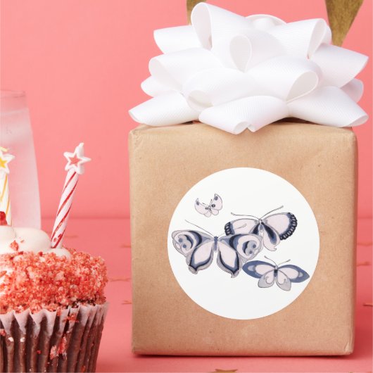 ヴィンテージイラストレーション、ブルー蝶 ラウンドシール (パーティー)