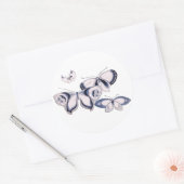 ヴィンテージイラストレーション、ブルー蝶 ラウンドシール (封筒)