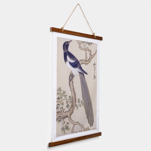 ヴィンテージイラストレーション：ユーラシア産マグピー 吊り下げ型タペストリー (傾斜あり)