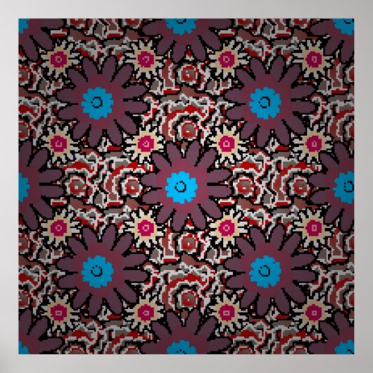 ヴィンテージイラストレーション。民俗的な民族紫、赤 ポスター (正面)