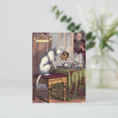 ヴィンテージイラストレーション:Puss Making tea ポストカード (スタンド正面)