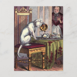 ヴィンテージイラストレーション:Puss Making tea ポストカード