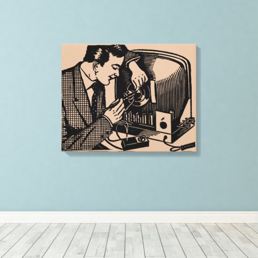 ヴィンテージイラストレーションTVリペアラーキャンバスプリント キャンバスプリント (インサイチュ (ウッドフロア))