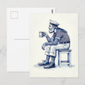 ヴィンテージイラスト 水兵のコーヒータイム ポストカード (正面/裏面)
