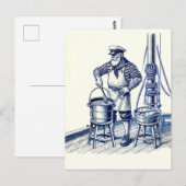ヴィンテージイラスト 水兵の魚スープ料理 ポストカード (正面/裏面)