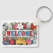 ヴィンテージイラスト WELCOME フラワー付き キーホルダー (正面)