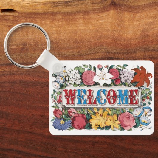 ヴィンテージイラスト WELCOME フラワー付き キーホルダー (裏面)