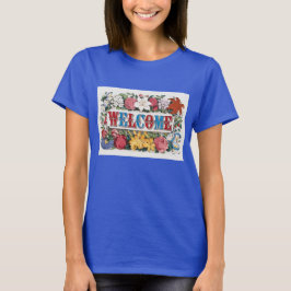 ヴィンテージイラスト WELCOME フラワー付き Tシャツ