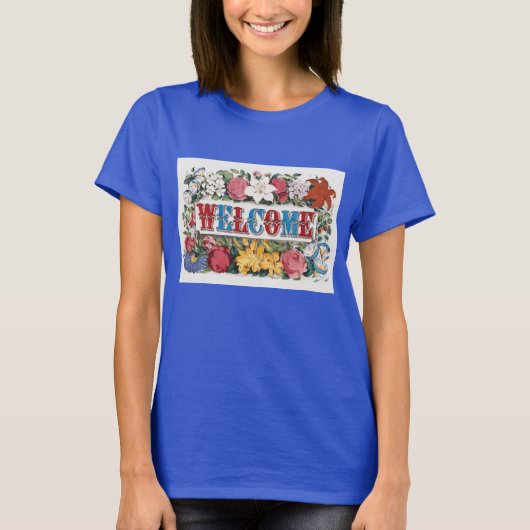 ヴィンテージイラスト WELCOME フラワー付き Tシャツ (正面)
