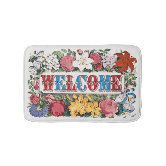 ヴィンテージイラスト WELCOME フラワー バスマット (正面)