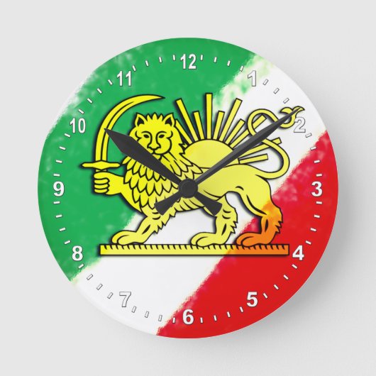 ヴィンテージイラン、ペルシャ国旗とライオン、イランのシャー ラウンド壁時計 (正面)