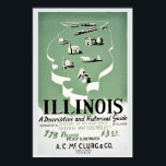 ヴィンテージイリノイ旅行ガイド ポスター<br><div class="desc">イリノイ：説明と歴史的なガイドリタッチ（汚れ、汚れ、ほこりを取り除いた）とオリジナルに復元された色。最大サイズの高解像度。作成日/公開日：作成日/公開日： Chi[cago],  Ill.,  : WPA Federal Art Project,  [1936年～1940年]中： 1プリントボード（ポスター） ：シルクスクリーン，カラー。概要：イリノイ州のFederal Writers' Project広告の「American Guide Series」の州の地図の概要を示すポスター。カラー：緑（ピスタチオ）、白、黒</div>