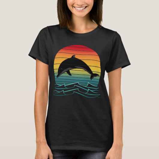 ヴィンテージイルカの夕日と海 Tシャツ (正面)