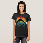 ヴィンテージイルカの夕日と海 Tシャツ (正面フル)
