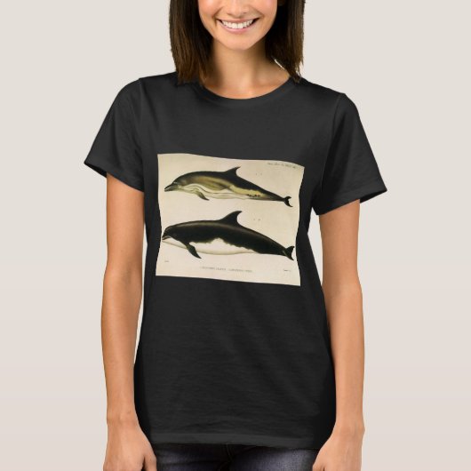 ヴィンテージイルカ、海洋哺乳類動物 Tシャツ (正面)