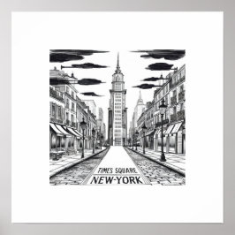 ヴィンテージインクスケッチのタイムズスクエア通りニューヨーク ポスター