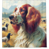 ヴィンテージイングリッシュセッター油彩画 シャワーカーテン (正面)