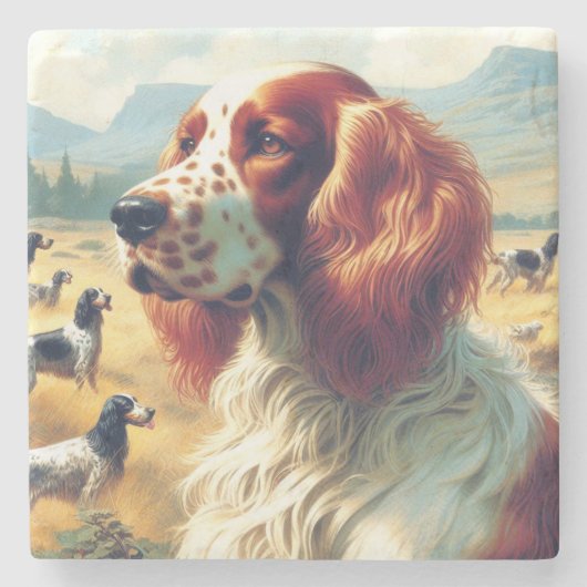 ヴィンテージイングリッシュセッター油彩画 ストーンコースター (正面)