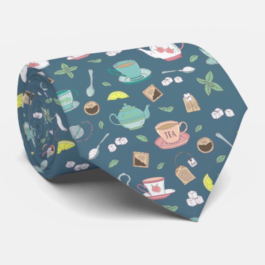 ヴィンテージイングリッシュティーカップティーポット茶ドリンカー結婚ズ ネクタイ (ロール)